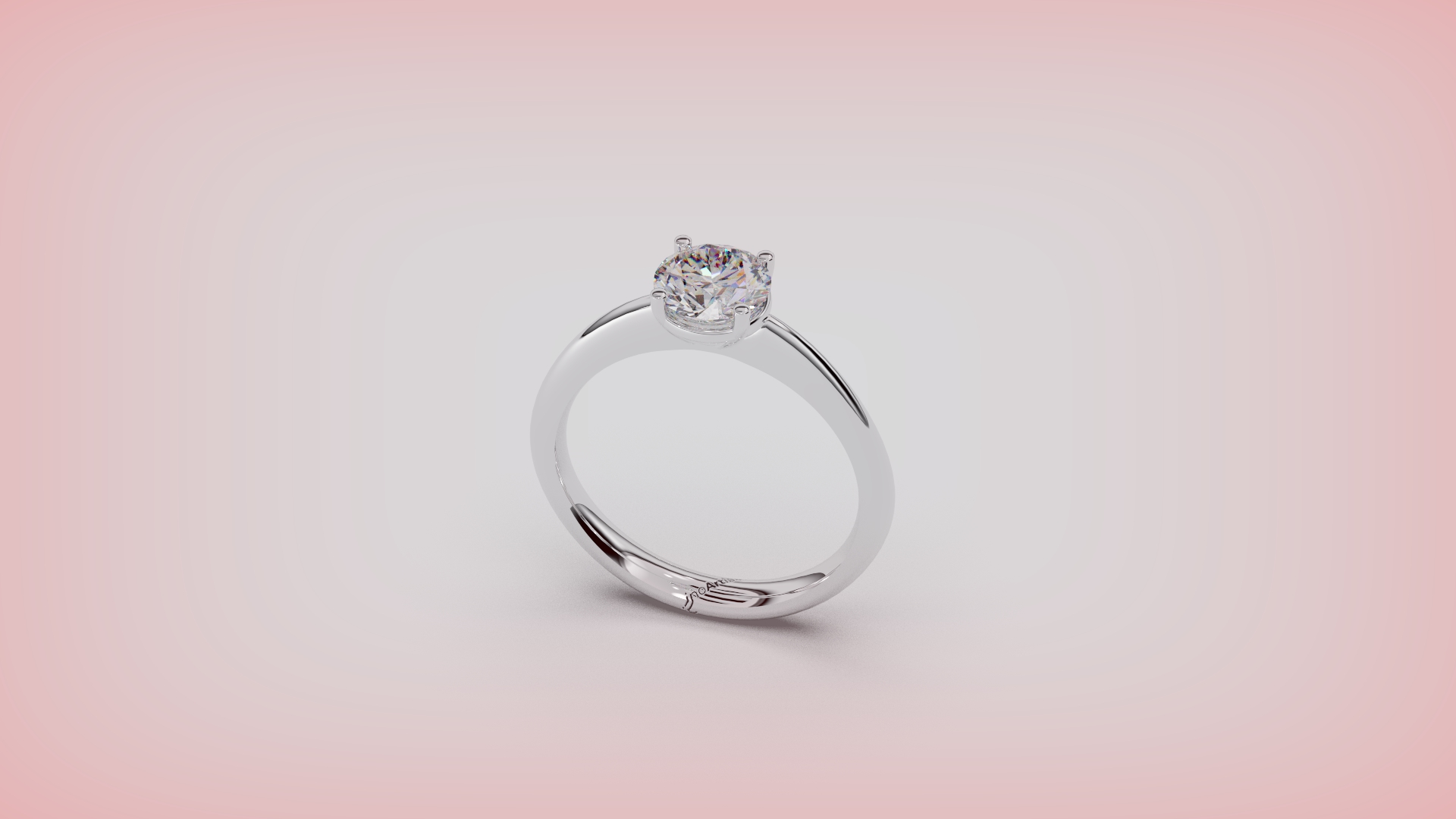 Final photorealistic render of the 1-carat white gold solitaire ring